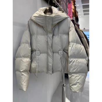 泡芙感白鴨絨羽絨服洋氣小個子韓版女寬松連帽加厚保暖外套時尚冬