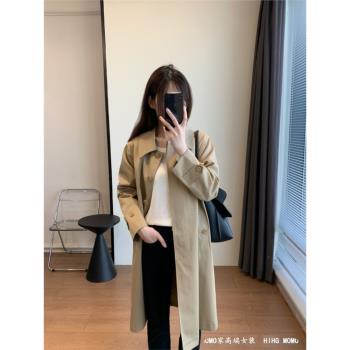 挺括有型翻領中長款褶皺風衣外套