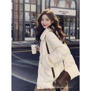 MJAE羊羔毛拼接羽絨服女2024年冬季新款短款加厚小個子白鴨絨外套