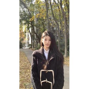 學院風牛角扣針織開衫毛衣外套女秋冬新款甜美翻領保暖加厚上衣潮