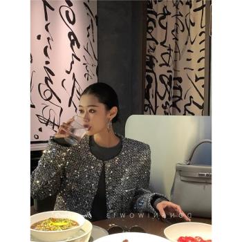 小香風重工廓形圓領高階上衣亮片