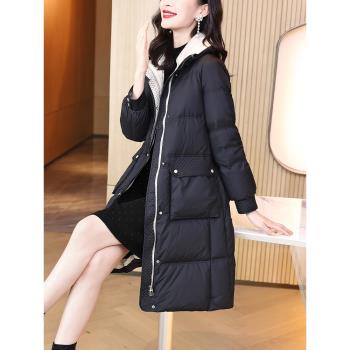 冬季奢華時尚連帽中長款羽絨服
