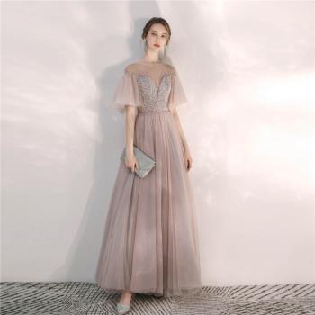敬酒服新娘結婚2020新款訂婚晚宴伴娘年會主持粉色氣質重工晚禮服