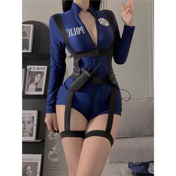 女警cosplay服性感大碼制服角色扮演拉鏈開檔免脫純欲歐美風夜場