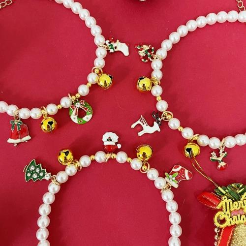 廠家寵物手工圣誕鈴鐺珍珠項鏈貓咪狗狗圣誕節飾品中小型犬