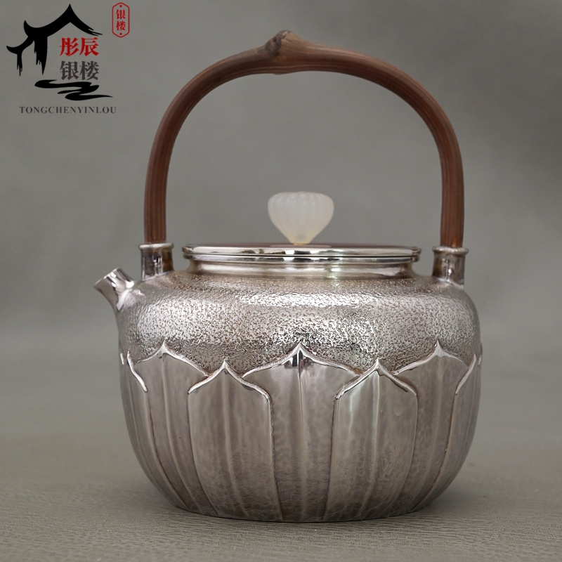 銀　茶壺 hn2974,般若保造雲龍、虎竹金銀鑲嵌鐵壺約1.5L