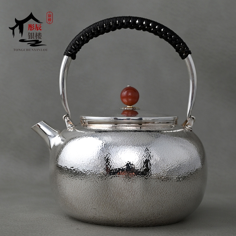 2升大容量銀壺純銀999燒水壺純手工一張打茶道家用足銀煮水壺|茶壺