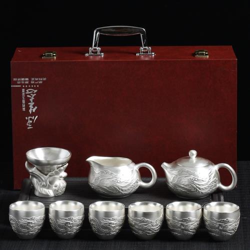 999純銀茶具套裝家用日式純手工銀壺純銀茶杯泡茶壺白瓷功夫茶具|功夫茶