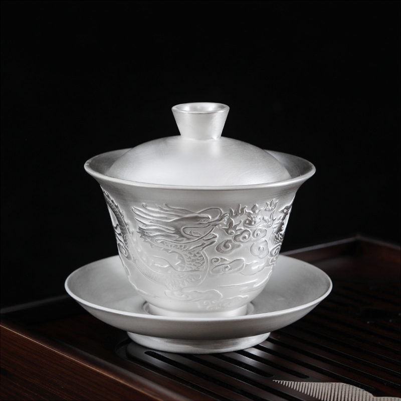 999純銀茶具套裝家用日式純手工銀壺純銀茶杯泡茶壺白瓷功夫茶具|功夫茶