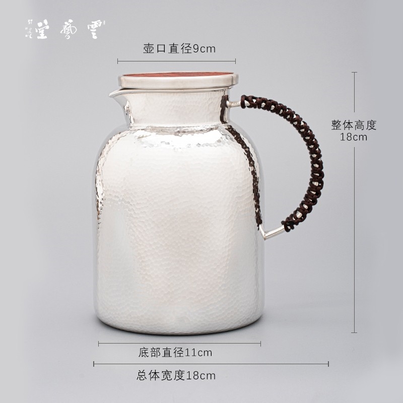 銀菜壺 純銀9999手工銀水壺銀壺1.8L大容量涼水壺肌理紋冷水壺銀噸噸桶.|茶壺