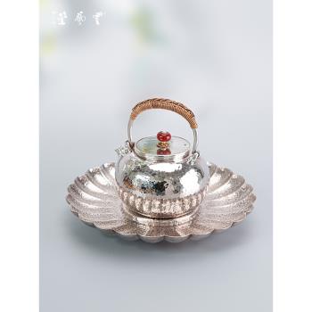 蕓術雲藝堂 純銀999純手工一張打銀茶盤銀壺承果盤