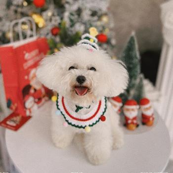 寵物聖誕帽子手工針織貓咪項圈寵物中小型犬節日裝扮項鏈圍脖飾品