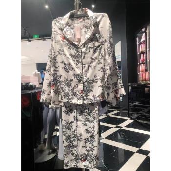 維多利亞邦尼兔老花黑花睡衣女秘密秋冬性感真絲寬松家居服套裝薄