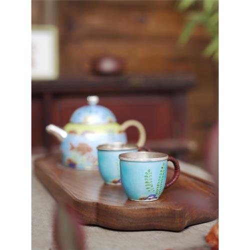 銀壺純銀999泡茶壺純手工景泰藍七寶燒掐絲茶器茶具復古魚水情深|茶壺