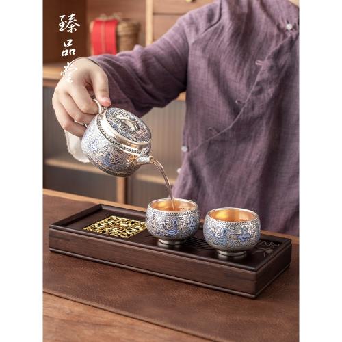 臻品堂周鴻杰銀壺天命玄鳥茶壺一壺兩杯高檔功夫茶具套裝送禮|茶壺