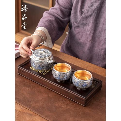 臻品堂周鴻杰銀壺天命玄鳥茶壺一壺兩杯高檔功夫茶具套裝送禮|茶壺