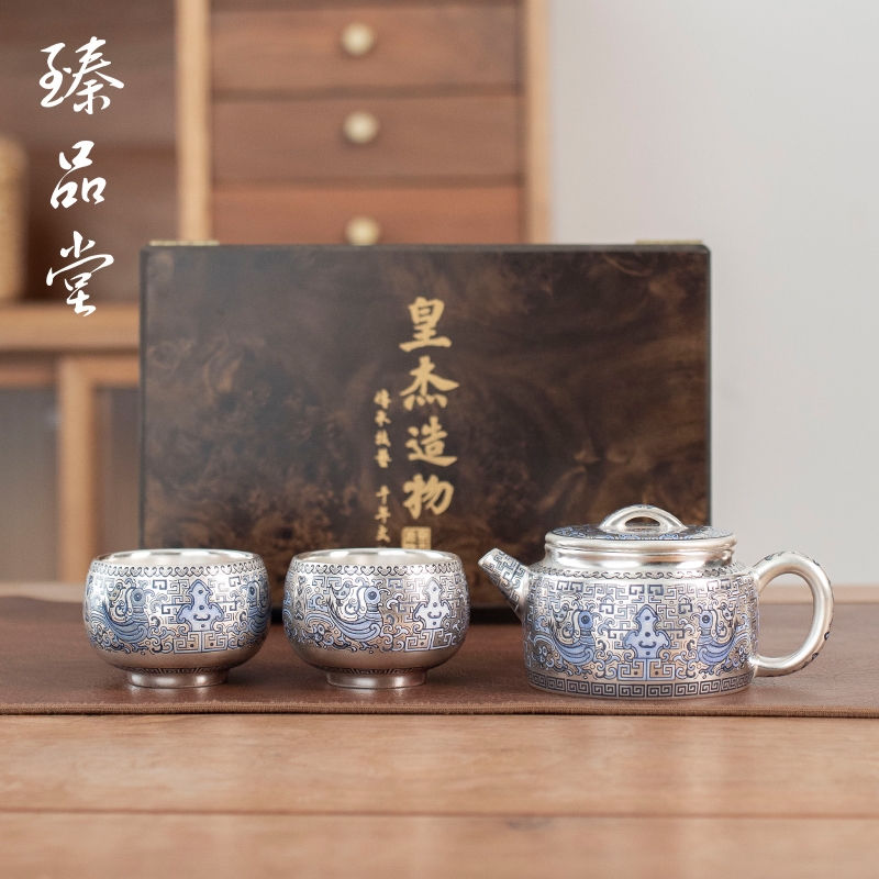 臻品堂周鴻杰銀壺天命玄鳥茶壺一壺兩杯高檔功夫茶具套裝送禮|茶壺