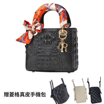 全球購免運 暹羅鱷魚皮 戴妃包 真皮女包 真皮鏈條斜揹包 單肩包 手提包 手工包 高階定製包 手袋 (絲巾隨機附贈)