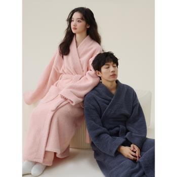 浴袍女冬季加絨加厚四季通用男成人可穿式浴巾純棉吸水睡衣2024新