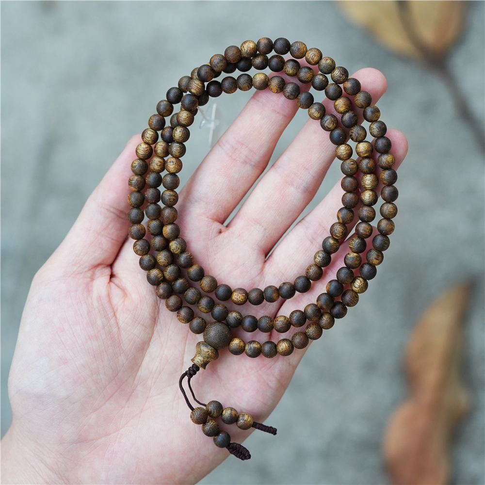 免運)國香鶯歌綠奇楠沉香手串海南電白天然種植棋楠黑油108顆手鏈|沉香