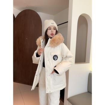(免運)羽絨服女短款90白鴨絨冬季加厚保暖東北抗寒工裝連帽毛領韓系外套