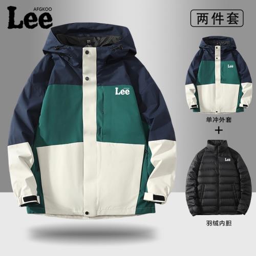 (免運)LEE AFGKOO秋冬戶外沖鋒衣外套男裝三合一可拆卸羽絨內膽防風夾克