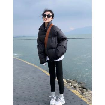 (免運)黑色短款立領冬季加厚外套羽絨服
