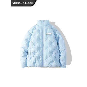 (免運)wassup官方淺藍色菱格羽絨服男女冬季加厚情侶羽絨衣外套男旗艦店