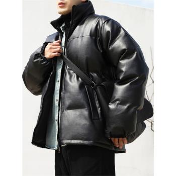(免運)冬季加厚短款韓版潮流皮衣羽絨