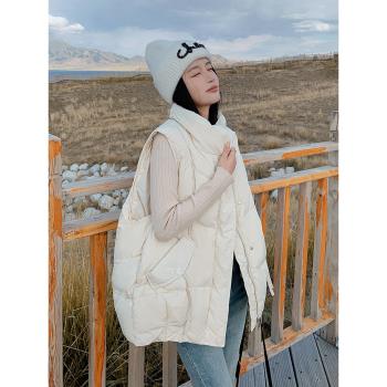 (免運)米白色馬甲寬松外套輕薄羽絨服