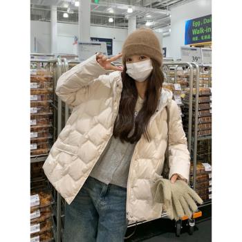 (免運)chic白色絎縫連帽輕薄外套羽絨服