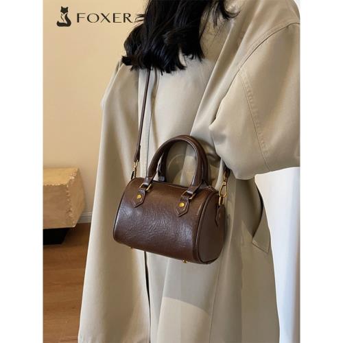 (免運)金狐貍復古手提小包包女2025新款高級質感波士頓枕頭包百搭斜挎包