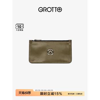 (免運)GROTTO個樂新款輕奢簡約牛皮真皮多卡位拉鏈卡包卡夾情人節禮物