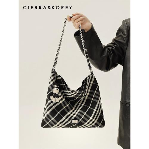 (免運)Cierra Korey官網  托特包包女2025新款格紋布包大容量單肩斜挎包