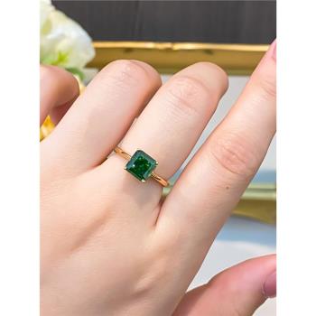 (免運)祖母綠戒指女一克拉碧璽莫桑石鉆戒18k玫瑰金公主方綠寶石求婚戒