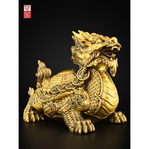 銅製　龍　自在　在銘 免運)銅龍龜擺件一對黃銅金錢八卦龍頭龜招辦公室玄武霸下財大號龍歸