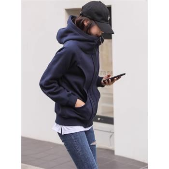 (免運)立領連帽拉鏈衛衣女裝2025春季新款加絨加厚保暖時尚百搭運動外套