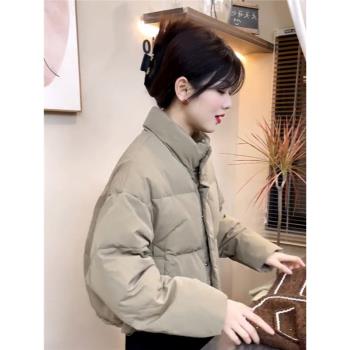 (免運)卡其色高領羽絨服外套女2024新款秋冬小個子夾棉加厚保暖短款棉服