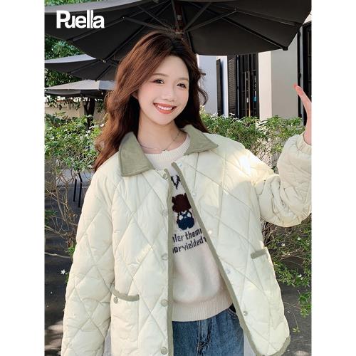 (免運)拉夏貝爾Puella翻領菱格小個子輕薄保暖短款外套女2025年冬季
