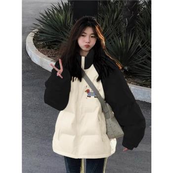 (免運)90白鴨絨立領羽絨服女冬季2024新款輕薄保暖黑白撞色寬松潮牌外套