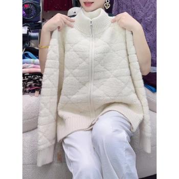 (免運)白色半高領外套女秋冬2024新款法式溫柔風保暖拉鏈款時尚長袖上衣