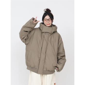 (免運)姝姬美式潮牌純色高領口防風連帽羽絨服女保暖加厚外套白鴨絨冬季