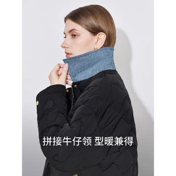 (免運)初語牛仔翻領羽絨服女2024秋冬新款黑色保暖90絨短款襯衫式外套