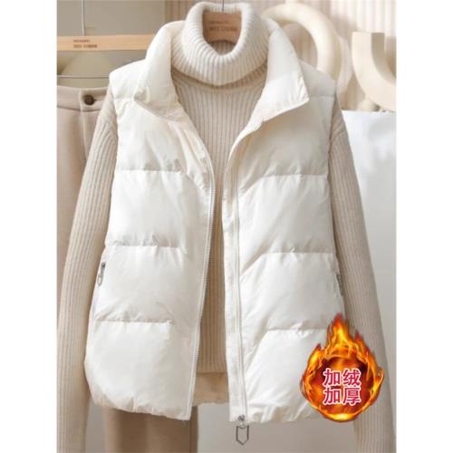 (免運)白色棉服馬甲女2026冬季新款爆款加絨加厚保暖小個子坎肩馬夾外套