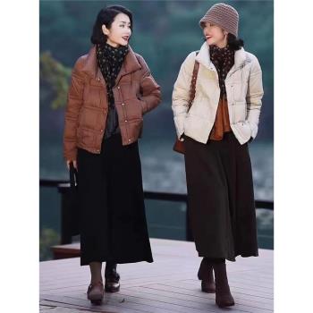 (免運)羽絨服女短款2024年新款時尚立領純色寬松顯瘦白鴨絨輕薄保暖外套