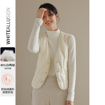 (免運)羽絨馬甲女短款冬季輕薄貼身保暖V領背心馬夾打底內穿內膽坎肩