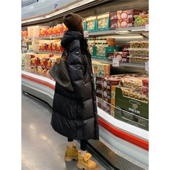 (免運)黑色羽絨服女長款2025新款寬松加厚保暖冬季過膝白鴨絨黑金外套潮