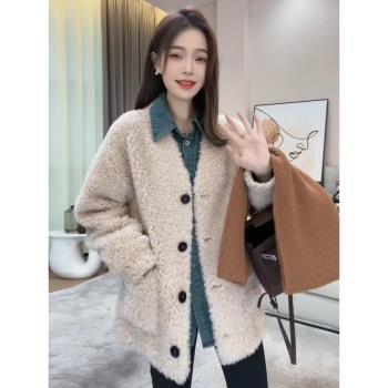(免運)美拉德穿搭加厚毛呢外套女2025新款爆款秋冬中長款保暖羊羔絨上衣