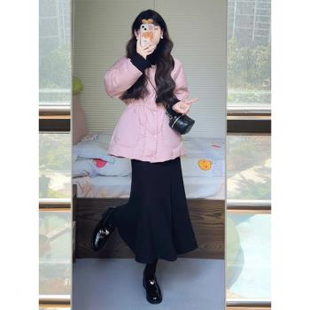 (免運)粉色收腰白鴨絨羽絨服女冬季新款洋氣時尚小個子短款棉襖保暖外套