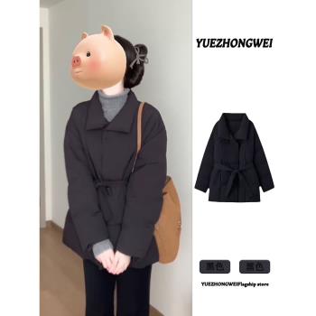 (免運)小個子黑色收腰羽絨棉服女2025秋冬季新爆款保暖菱格棉衣棉襖外套